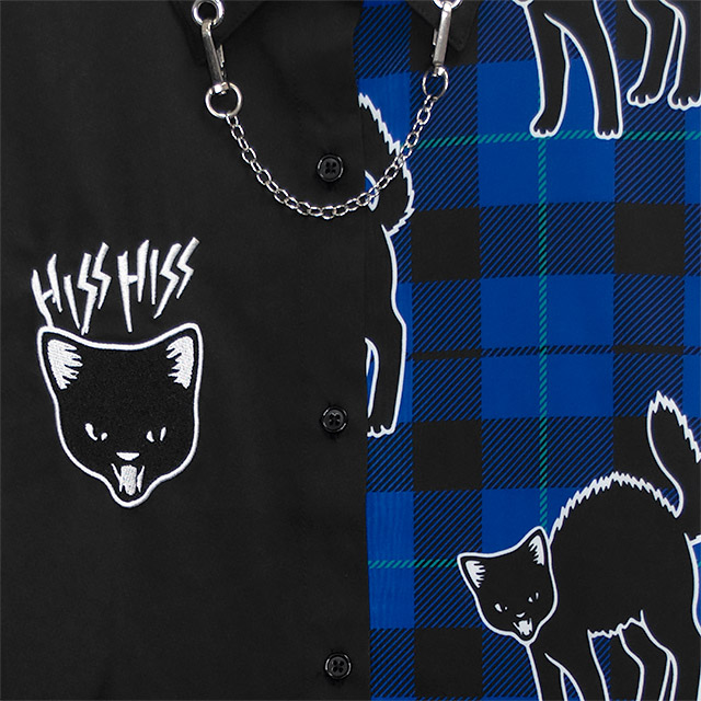 やんのかステップ黒猫2WAYシャツ【BLACK×BLUE】｜LISTEN FLAVOR