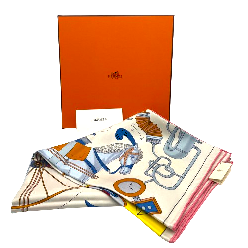 エルメス カレ90 tea for two クレ＋ジョーヌヴィフ スカーフ シルク