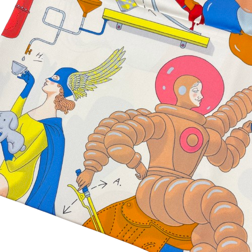 エルメス カレ90 tea for two クレ＋ジョーヌヴィフ スカーフ シルク