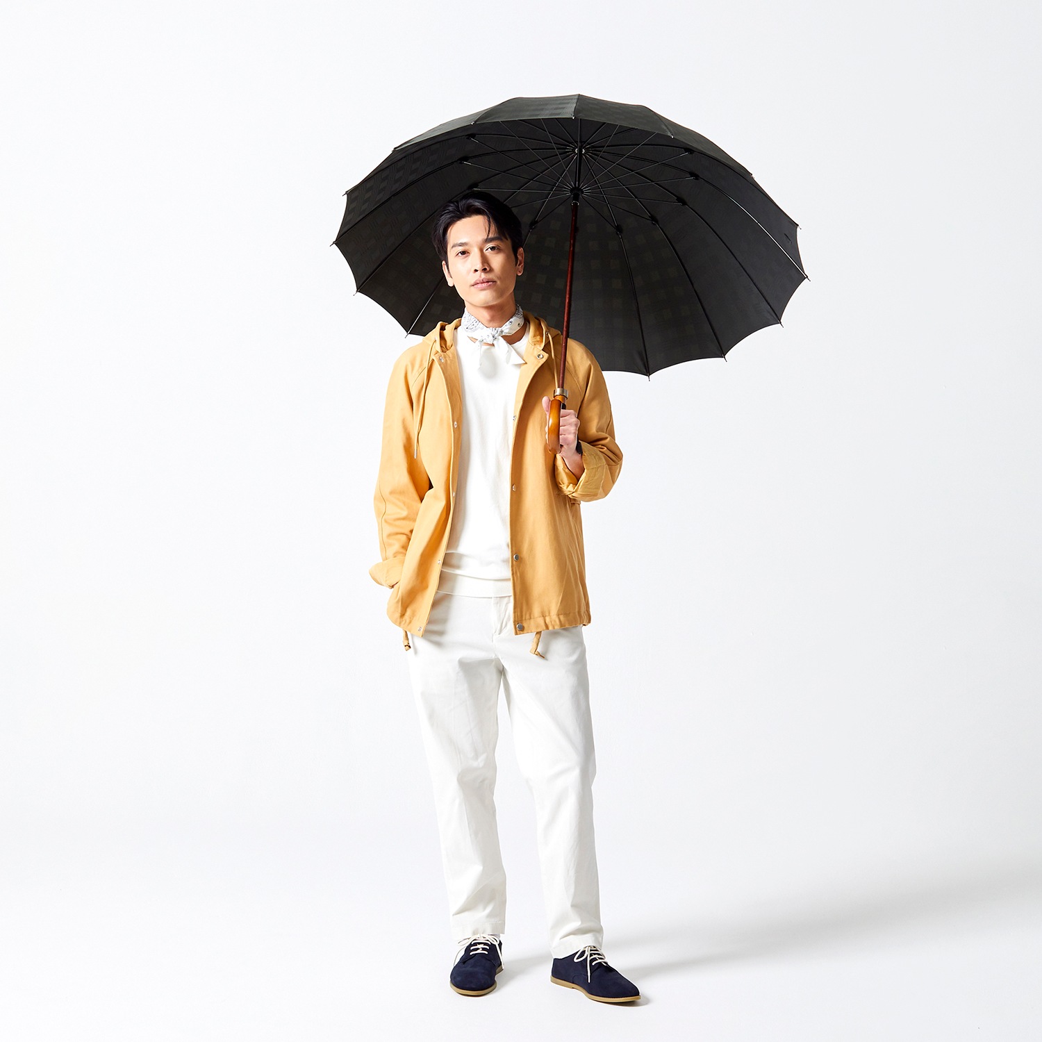 メンズ雨傘】チェス-ロング-カーボン-モスグリーン｜トンボ洋傘前原