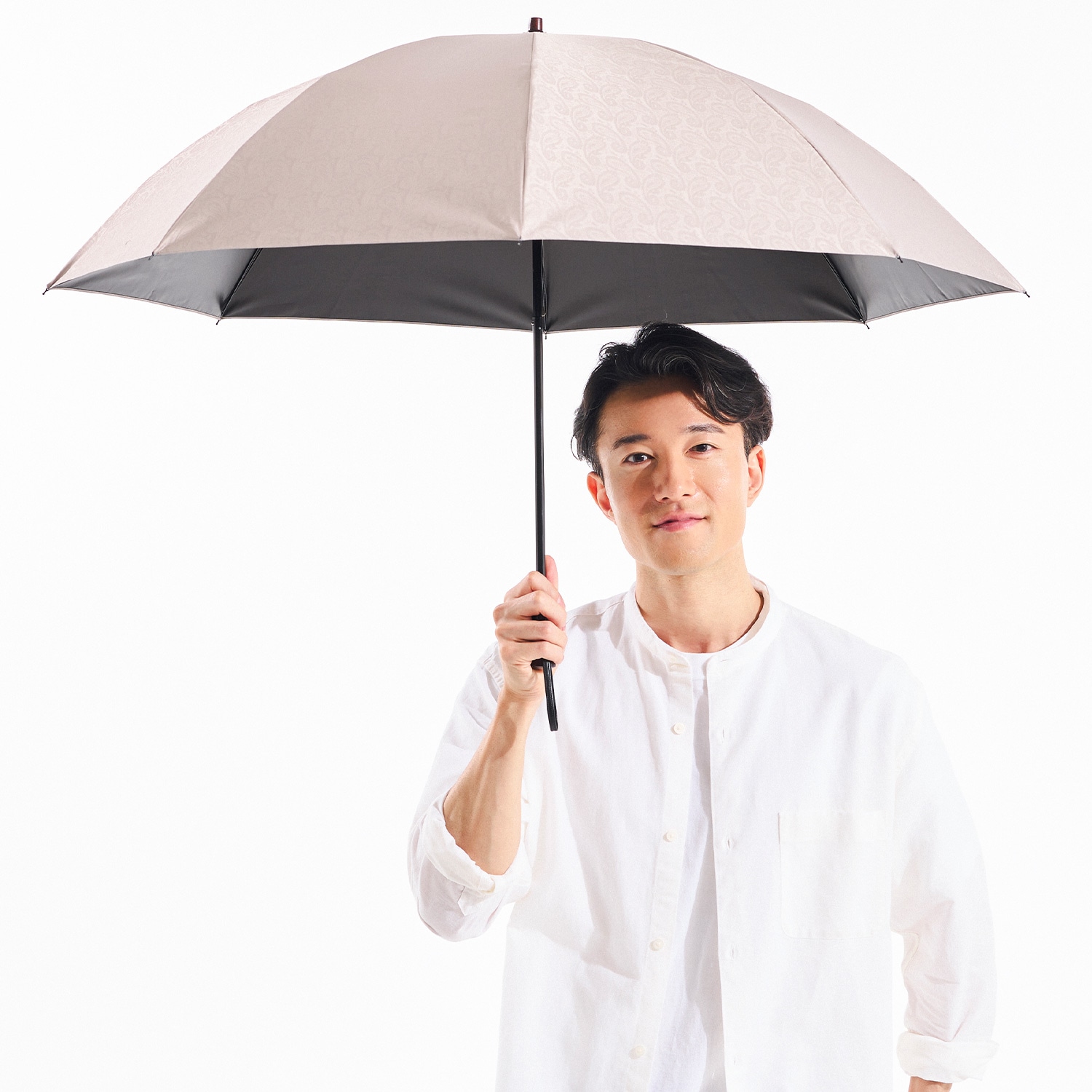 メンズ晴雨兼用傘】一級遮光-ペイズリー-58cm折りたたみ-グレー