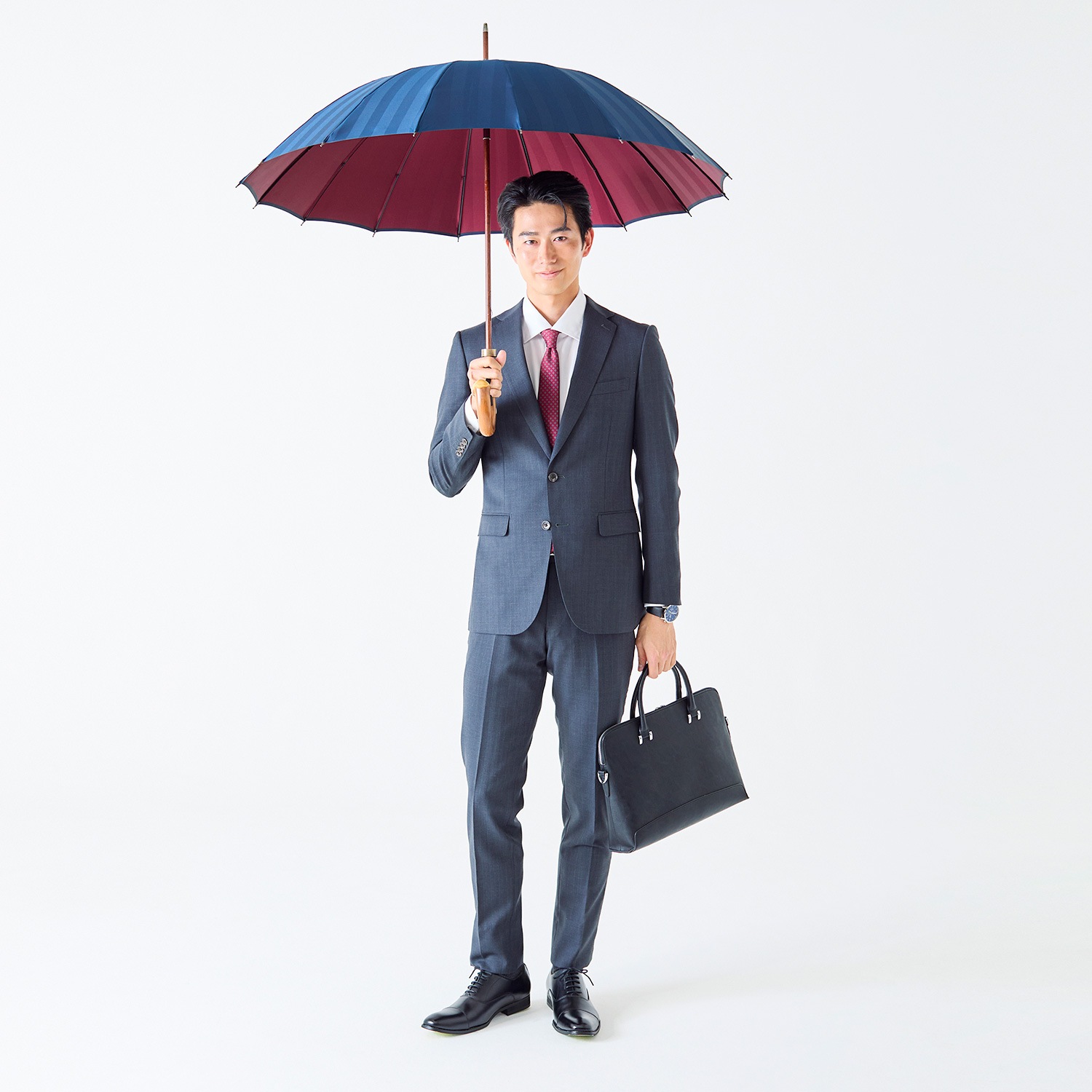 メンズ雨傘】シャドウ-ダークブルー×エンジ｜トンボ洋傘前原光榮商店