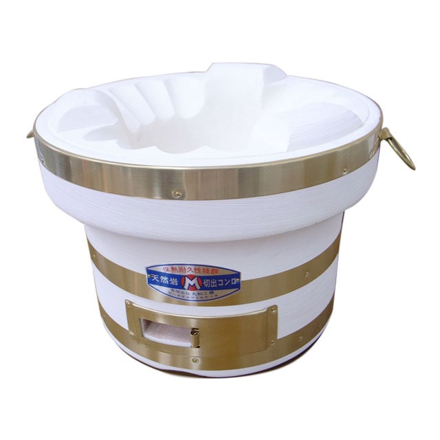 丸和工業製 天然珪藻土岩切り出し 朝顔七輪28cm 真鍮巻