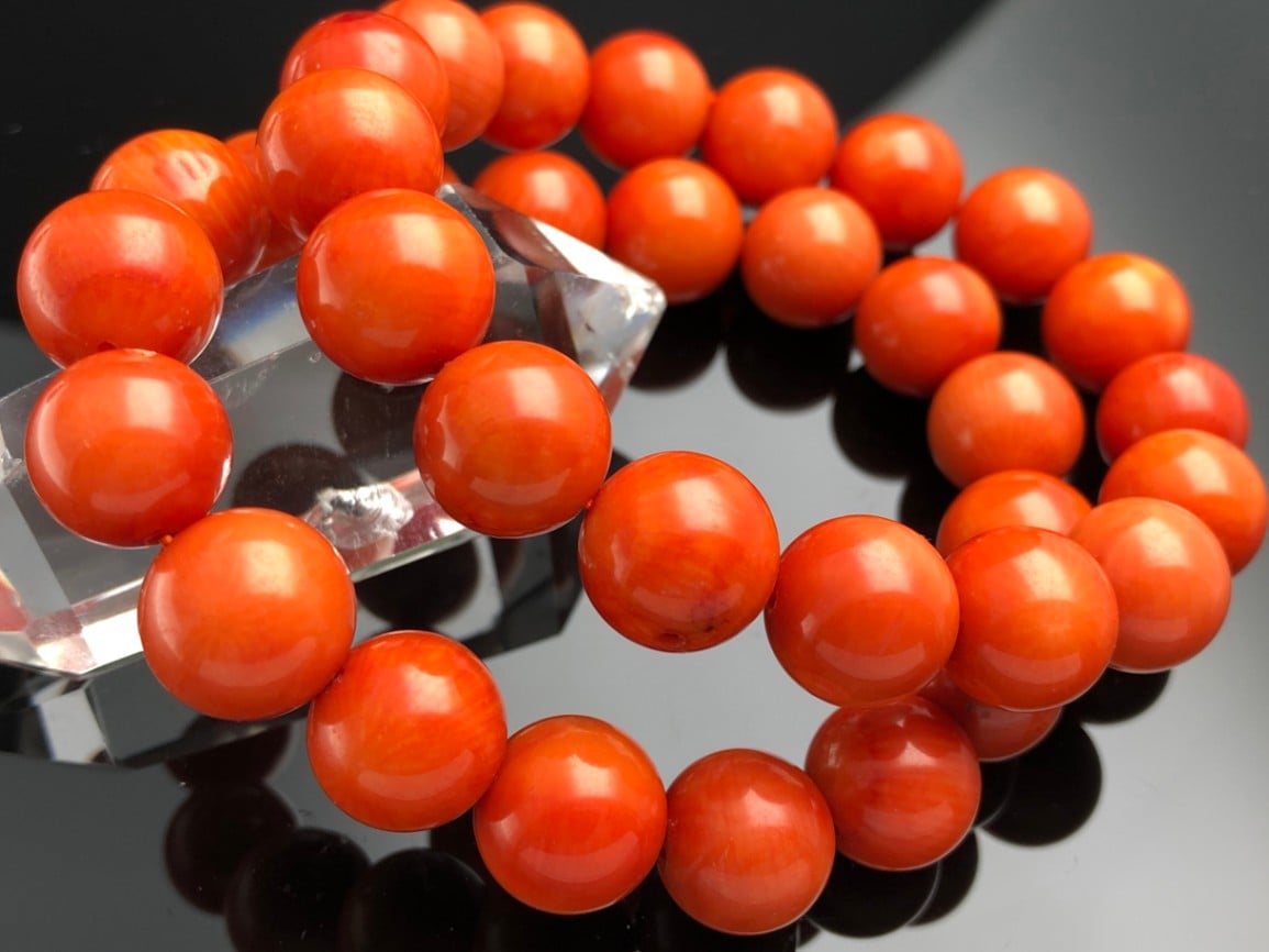 天然石ブレスレット/オレンジコーラル（珊瑚/coral）/ラウンド/12mm/1