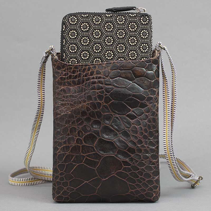 本皮スマホ祭ポシェット【海亀（ウミガメ）タートルレザー｜焦茶】祭