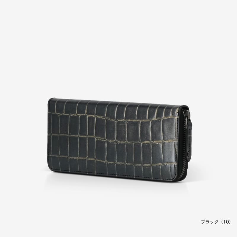 ミリオン ラウンド長財布 クロコエンボス ブラック ゴールド レザー