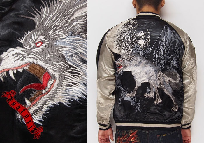 satori[さとり] 月に狼 刺繍 リバーシブル 和柄スカジャン/GSJR-006