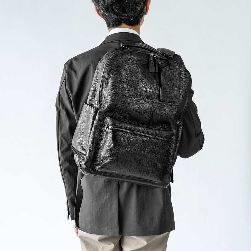 レザービジネスリュック DESMOND-II BLACK バックパック ブラック 黒