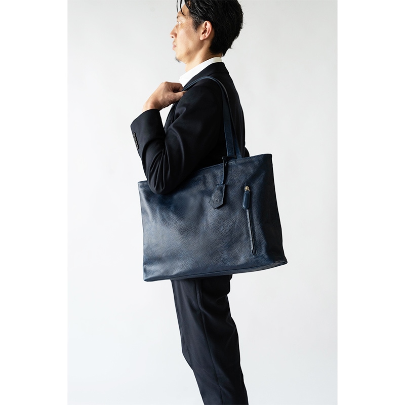 レザートートバッグメンズ 本革 ビジネス 鞄 通勤 スーツ LONDON NAVY