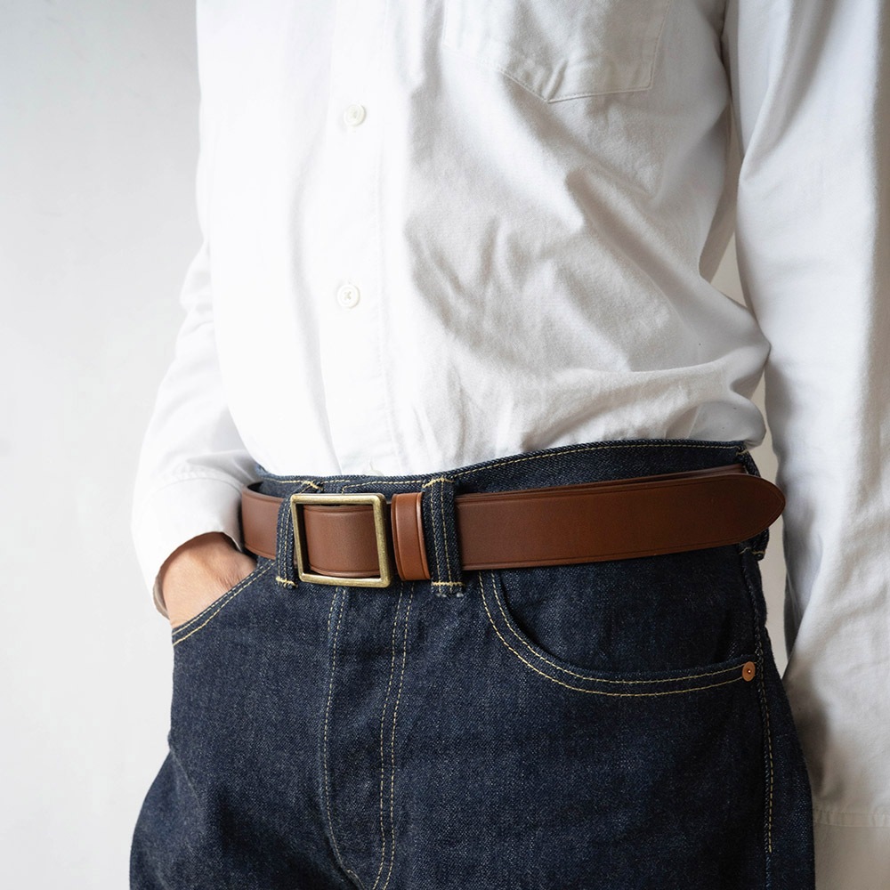 革カジュアルベルト メンズ BEXLEY BROWN ホールレスベルト ブラウン