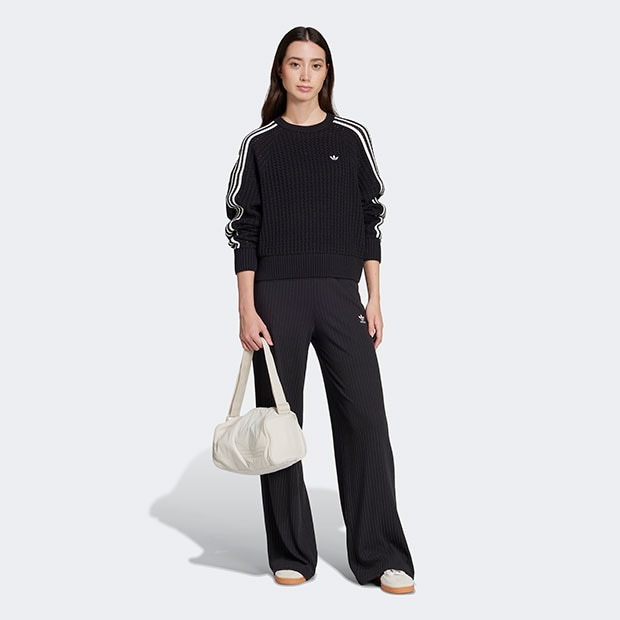 レディース アディカラー ニット クルーネックセーター ブラック