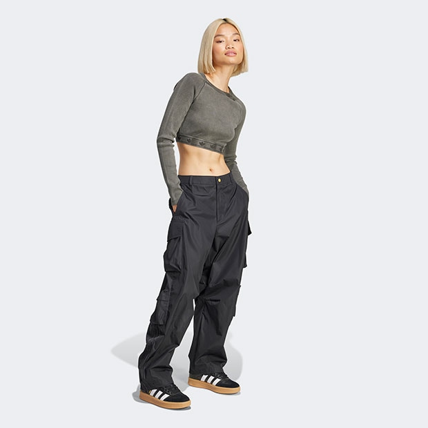 レディース リブ長袖クロップトップ ブラック ｜アパレル,レディース