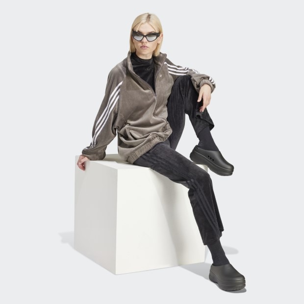 レディース ベルベット オーバーサイズ トラックトップ チャコール