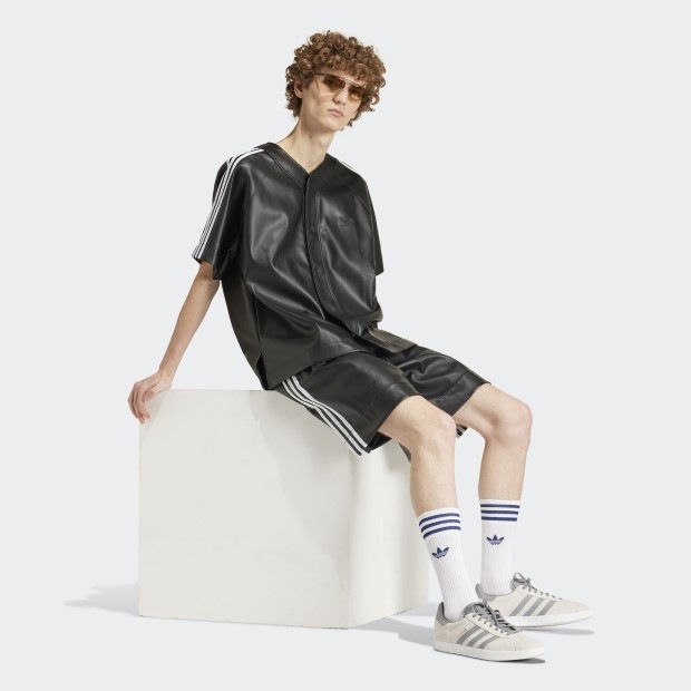 フェイクレザー アディカラー スリーストライプス ベースボールシャツ