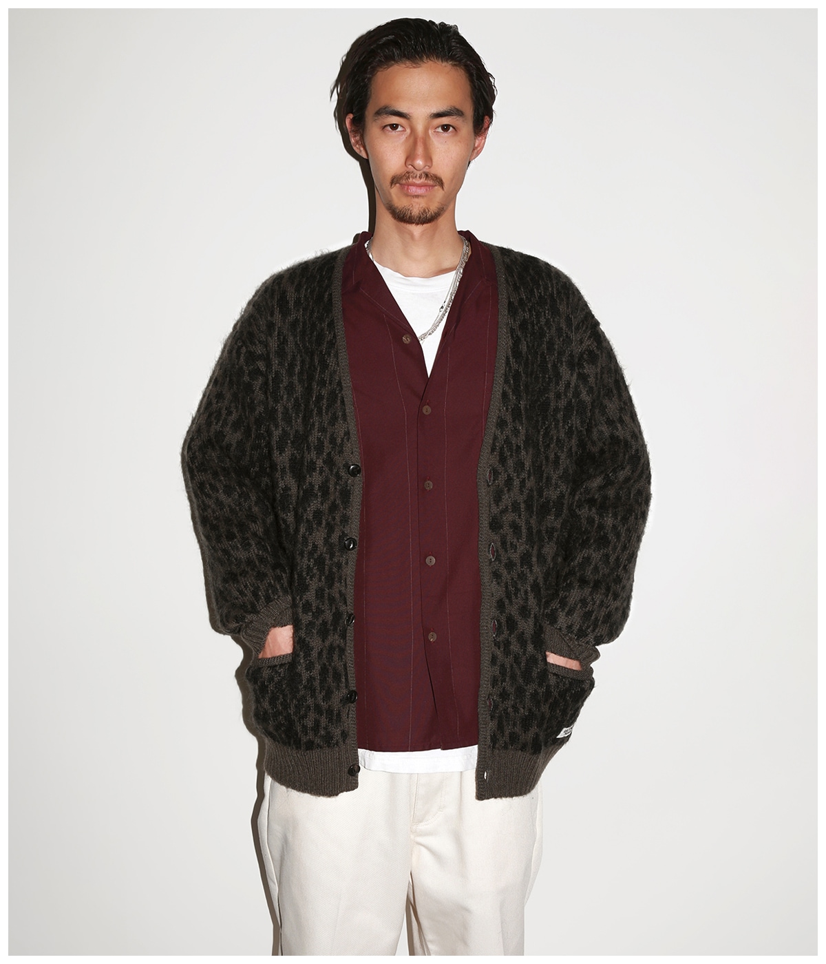LEOPARD HEAVY MOHAIR KNIT JACQUARD CARDIGAN【KHAKI】｜WACKO MARIA