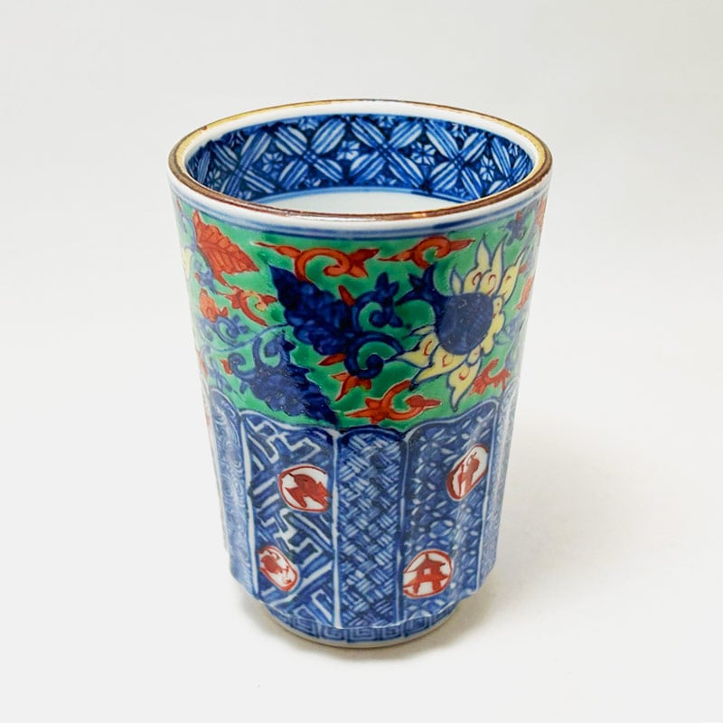 青濃花唐草祥瑞湯呑（大） 京焼清水焼 □加藤雲泉