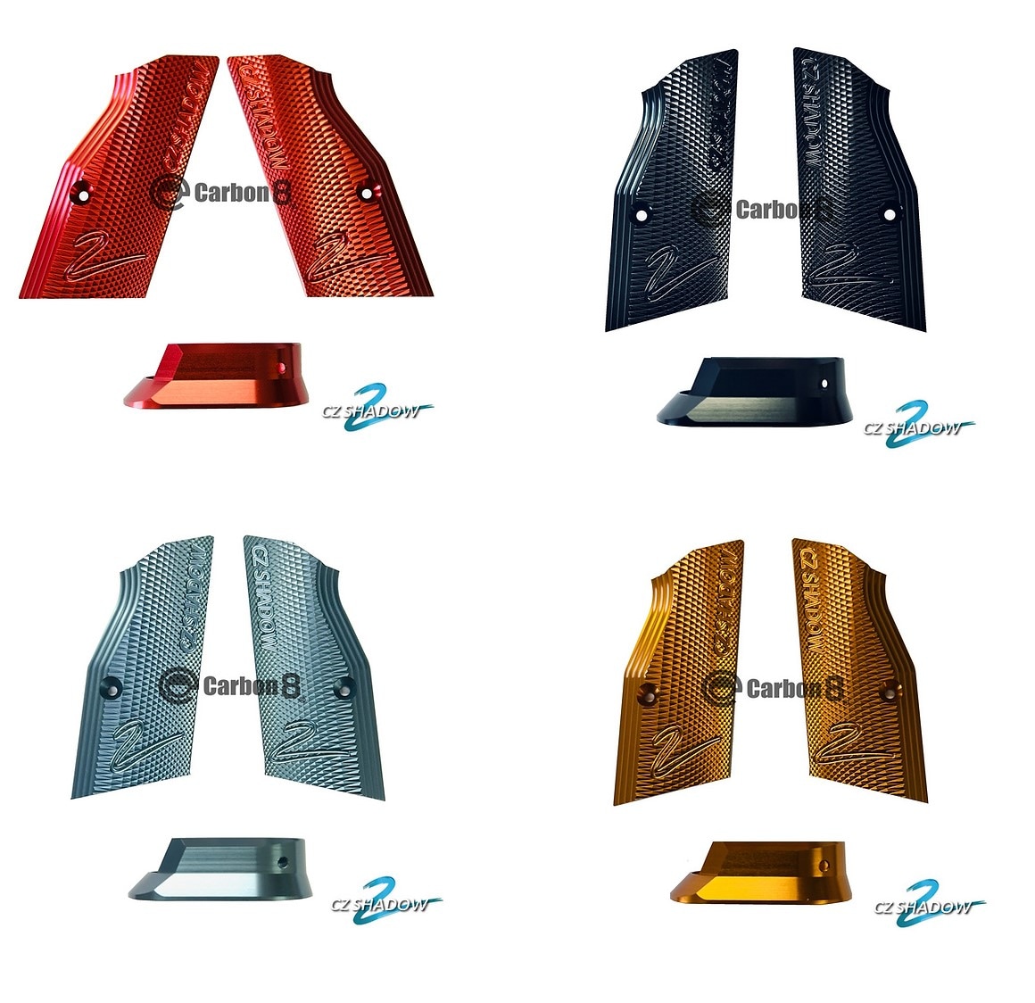 Carbon8 SHADOW-2専用 アルミニウム SHORTグリップ & マグウェル RED