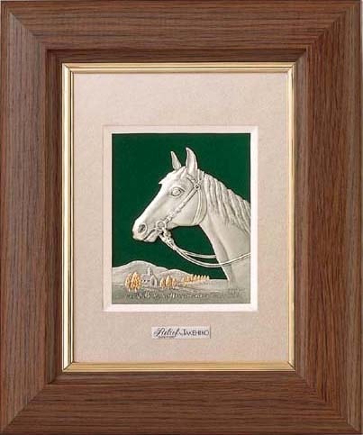 武比古 純銀 木製卓上額 駿馬 1号 | 銀製品,武比古 | 森銀器製作所