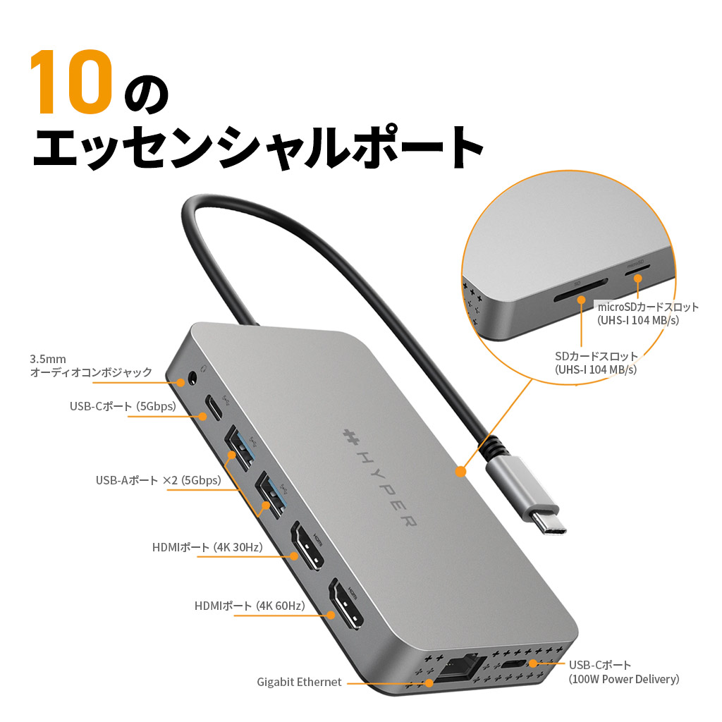 Hyper（ハイパー） HyperDrive デュアル 4K HDMI 10in1 USB-Cハブ [PD