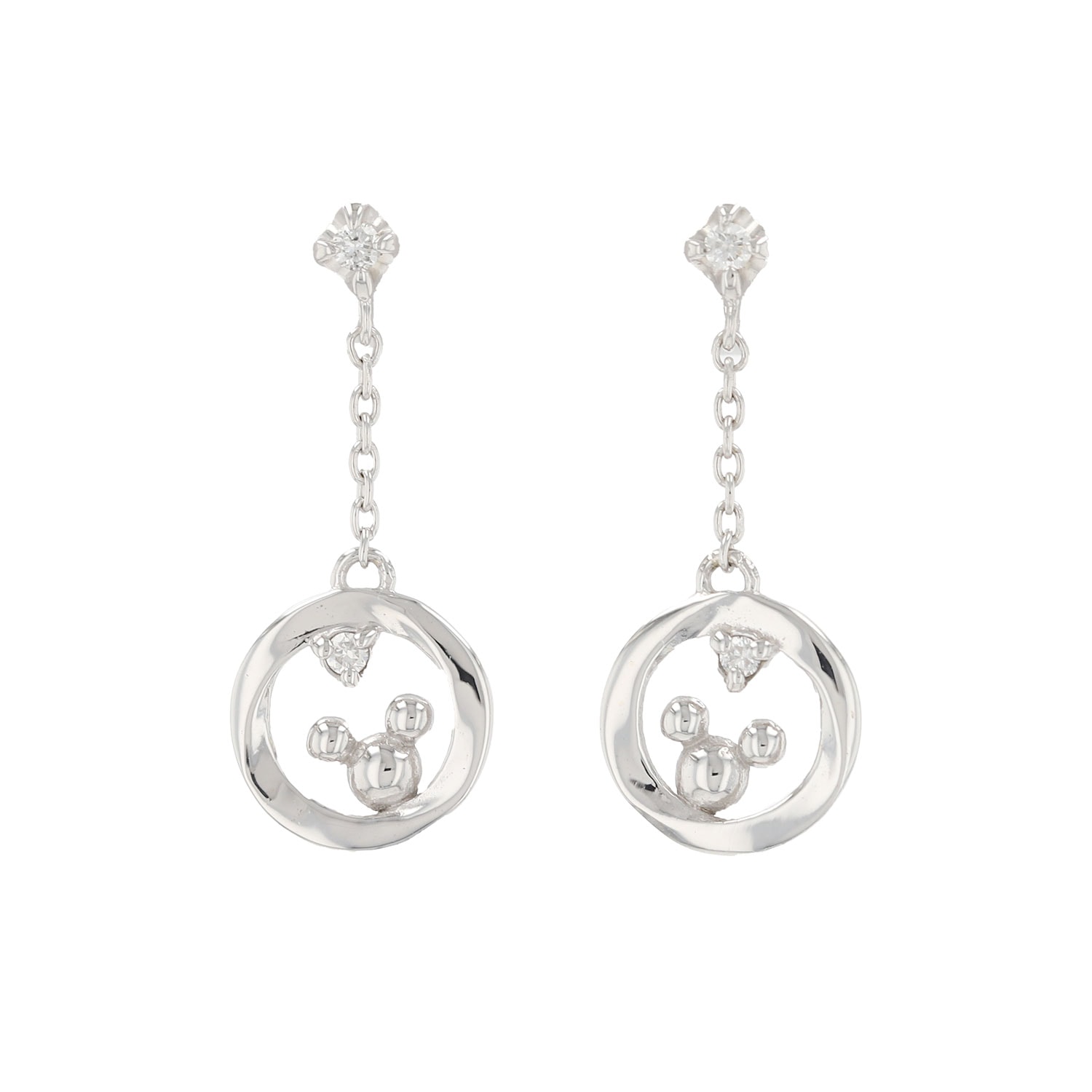 ディズニー] ミッキー ピアス ダイヤモンド 10金 ホワイトゴールド