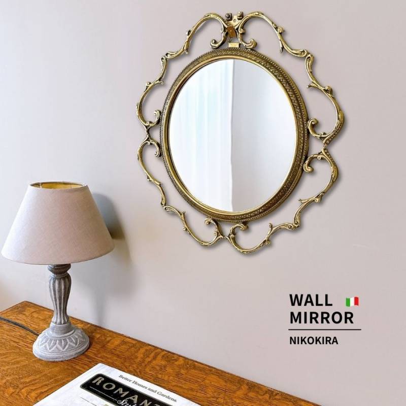 鏡 壁掛けミラー ウォールミラー 丸 イタリア製 アンティーク 33cm