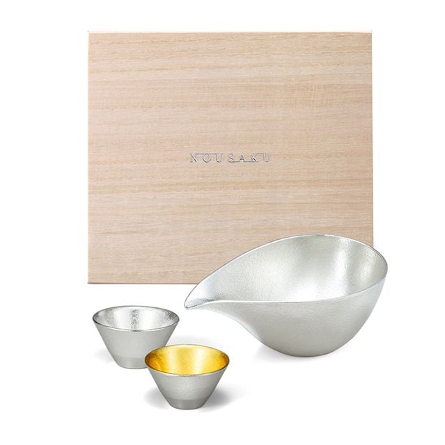 片口 - 大 - 金箔・ぐい呑 錫・金箔セット（桐箱入）｜錫製雑貨・酒器