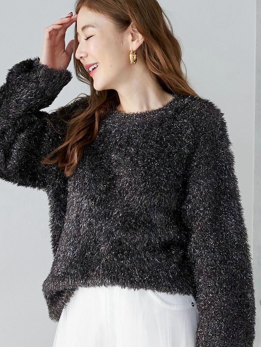 ラメフェザーニット/ブラック | TOPS | OBLI