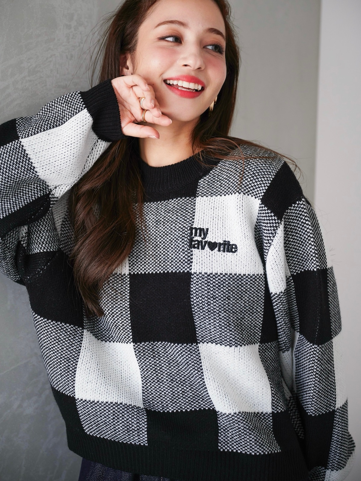 ブロックチェックニット | TOPS | OBLI