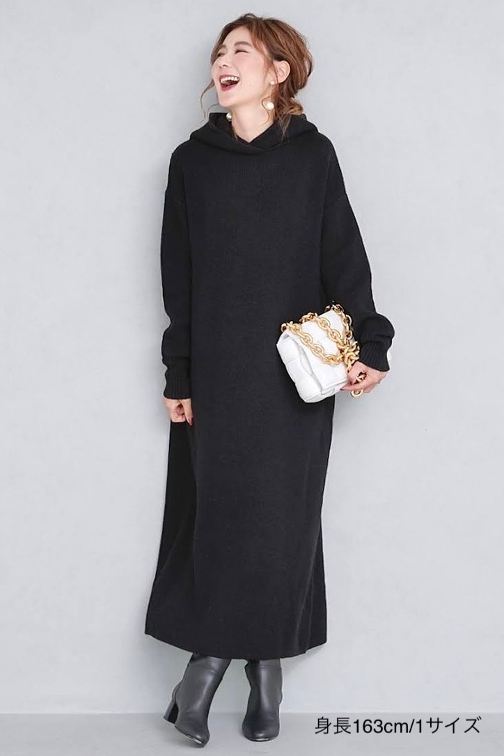 フードニットワンピース/ブラック | DRESS | OBLI