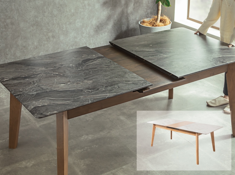 送料無料】大理石風HPL使用伸長式ダイニングテーブル ダイニング