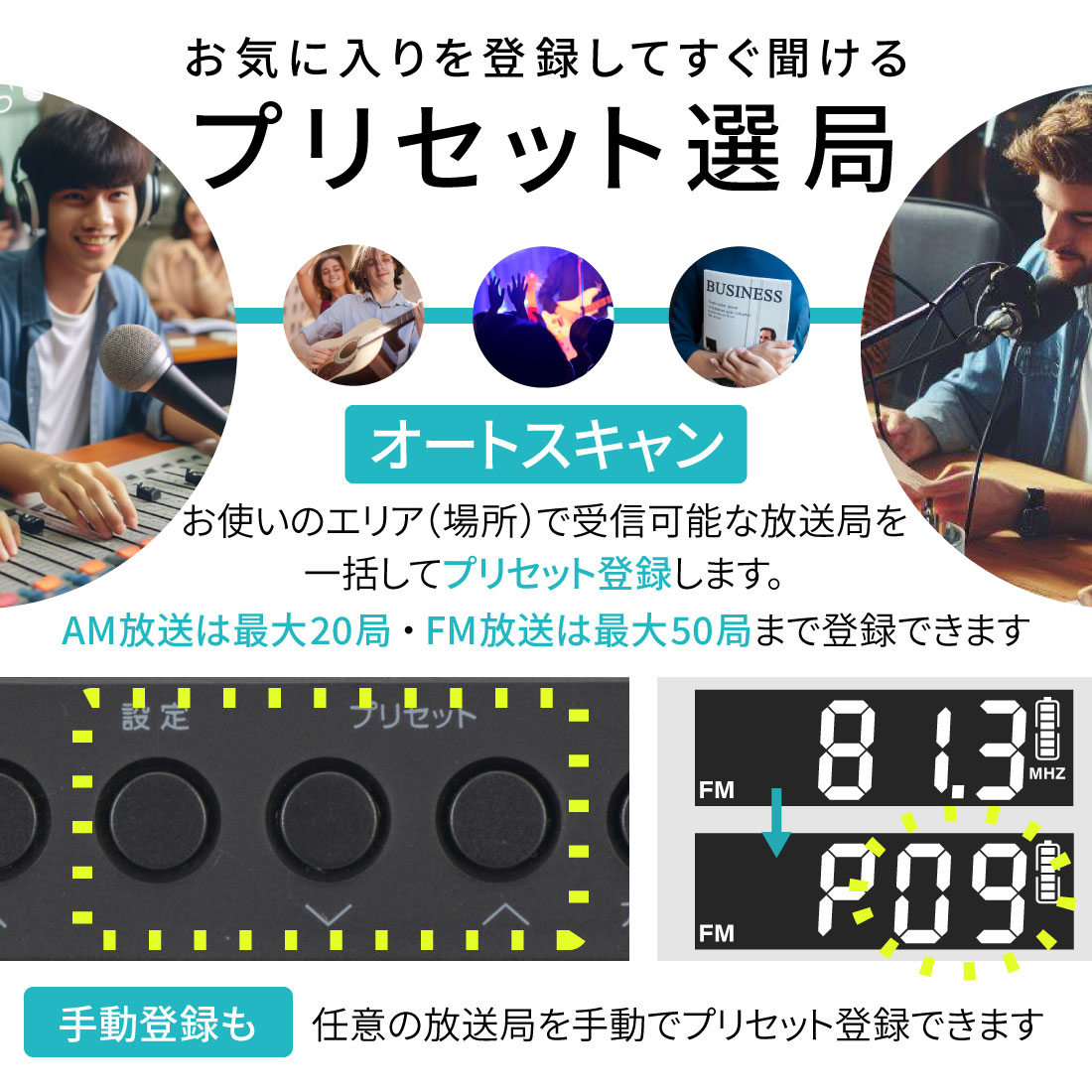 AudioComm 2バンドハンディラジオ ブラック｜RAD-H225N-K 03-7056