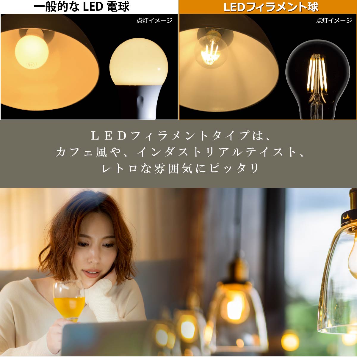 LED電球 フィラメント 一般電球 E26 20形相当 電球色 クリア 全方向