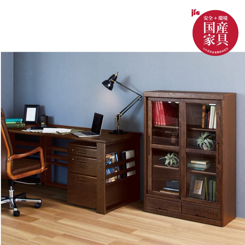 浜本工芸】 書棚 No.8600H 幅85cm 引戸扉付 ナラ材 国産家具 | Ohkawa