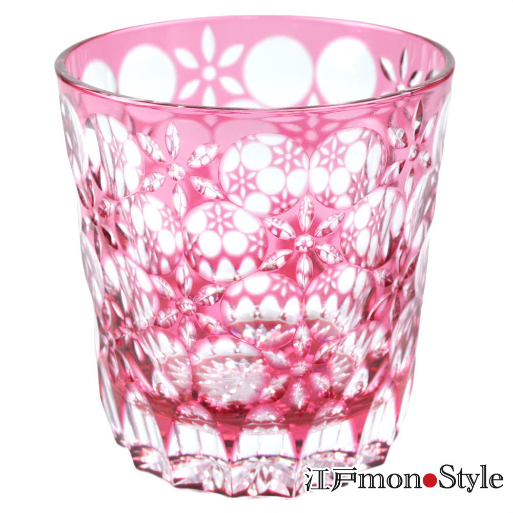 送料無料】江戸切子グラス(万華鏡/金赤)【名入れ・メッセージ入れ可