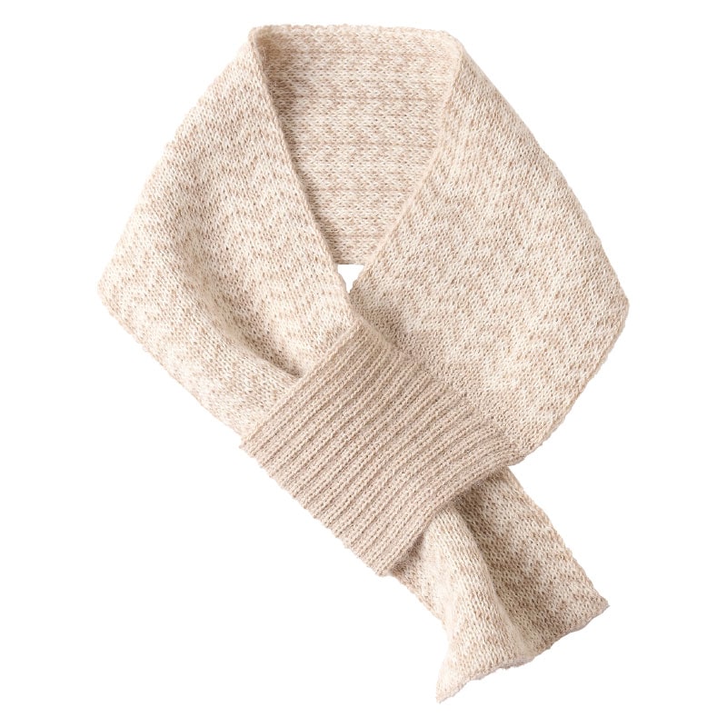 アルパカ100％ ミニマフラー ヘリンボーン柄（ベージュ×ホワイト