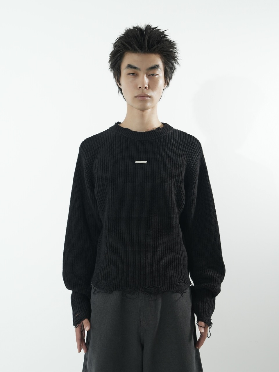 CS】mock neck damage knit (black) | OUR BRAND,Chikashitsu +,CS