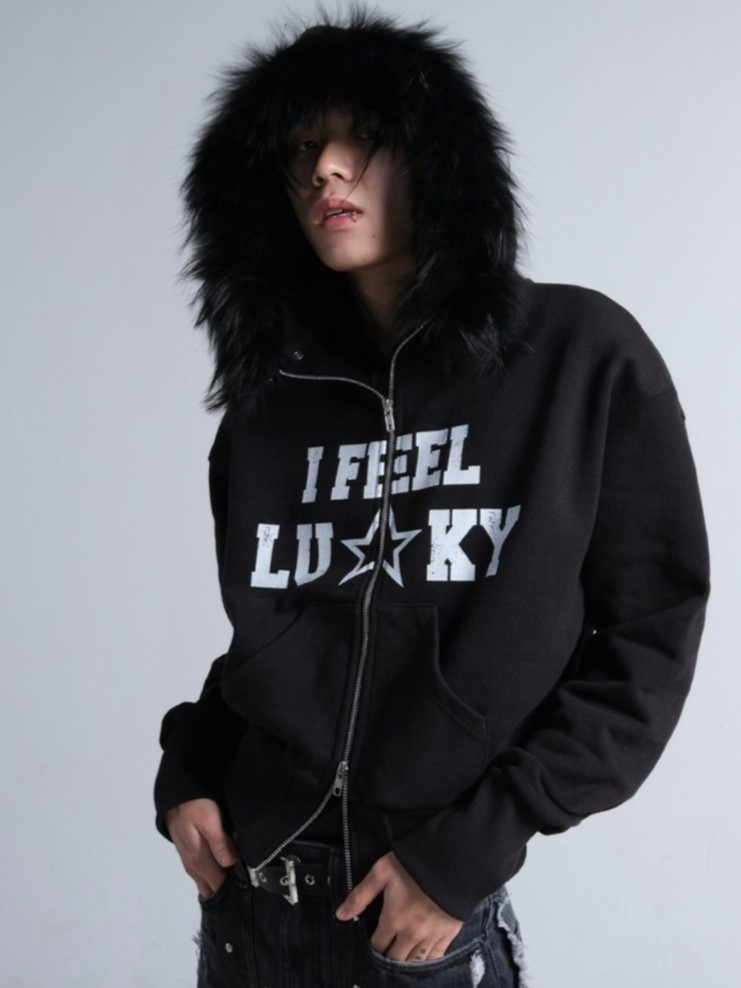 IFEELLUCKY】Lucky fur hood zip up / 【アイフィールラッキー