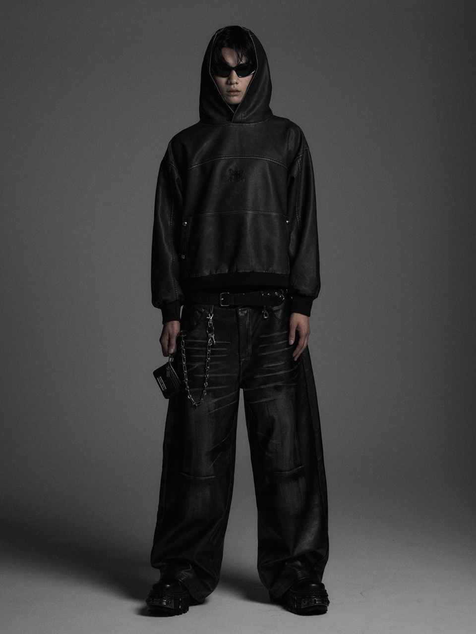 Rosen Kreuz】VINTAGE LEATHER SHIRRING HOODIE | OUR BRAND,Rosen