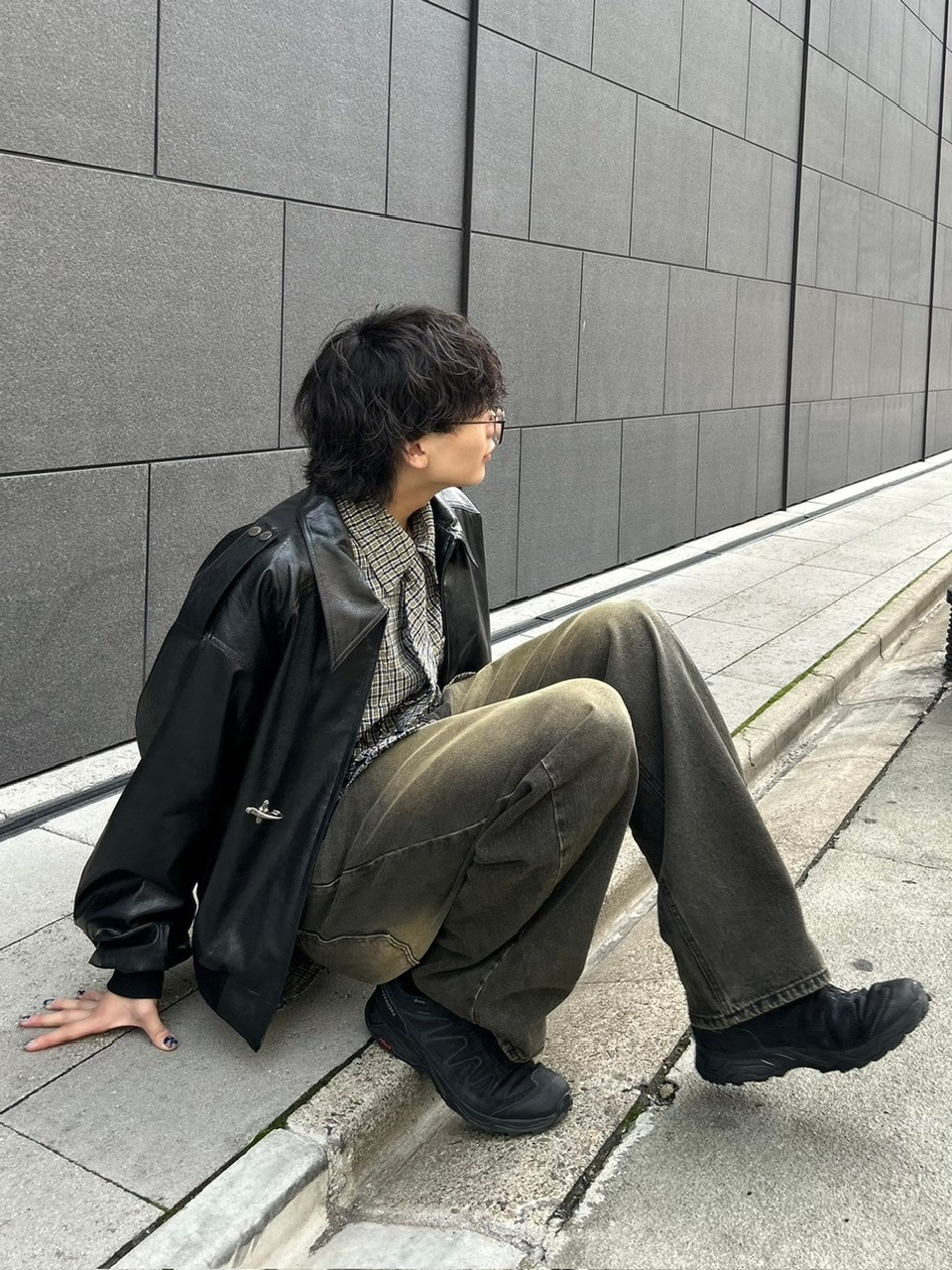 Chikashitsu +】vintage wash semi wide denim pants 2