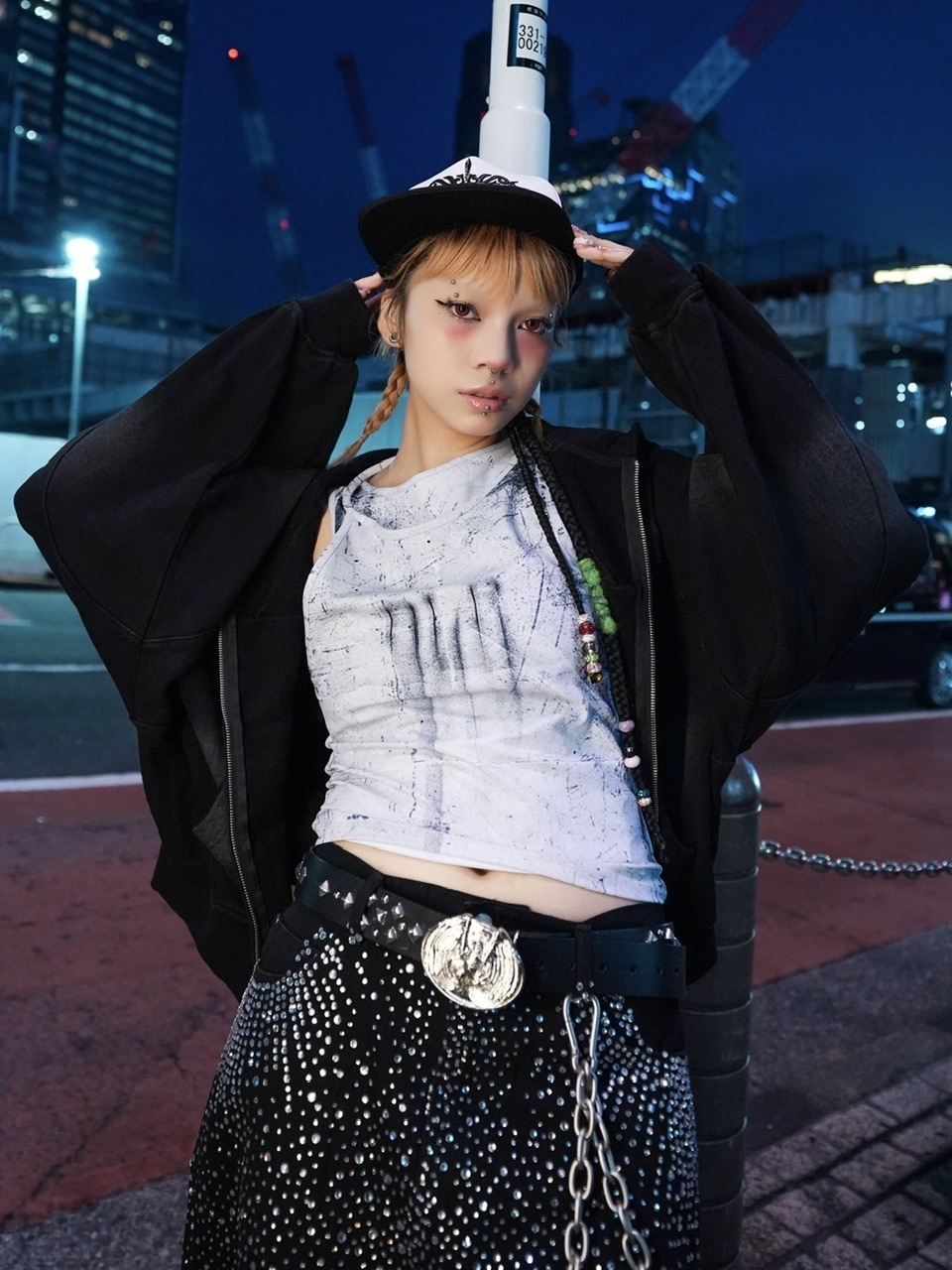 NMTXU】rhinestone design zip parka / 【エヌエムティーエックスユー