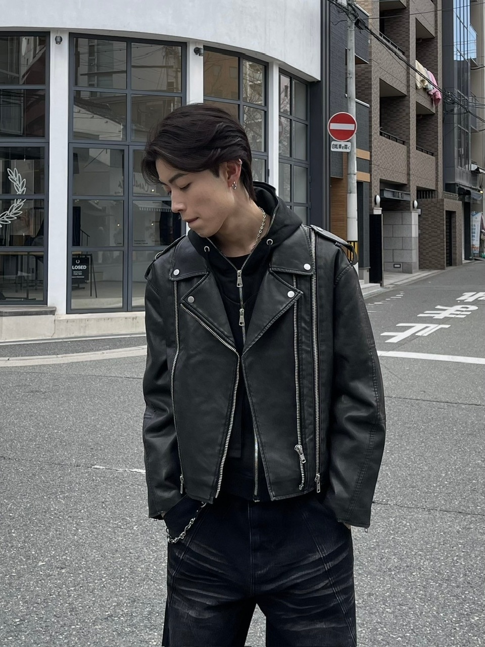 受注制【Chikashitsu +】aging wash cropped riders jacket | OUR
