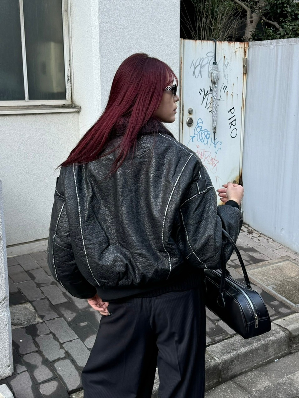 Chikashitsu +】cropped shearing leather bomber jacket | OUR BRAND