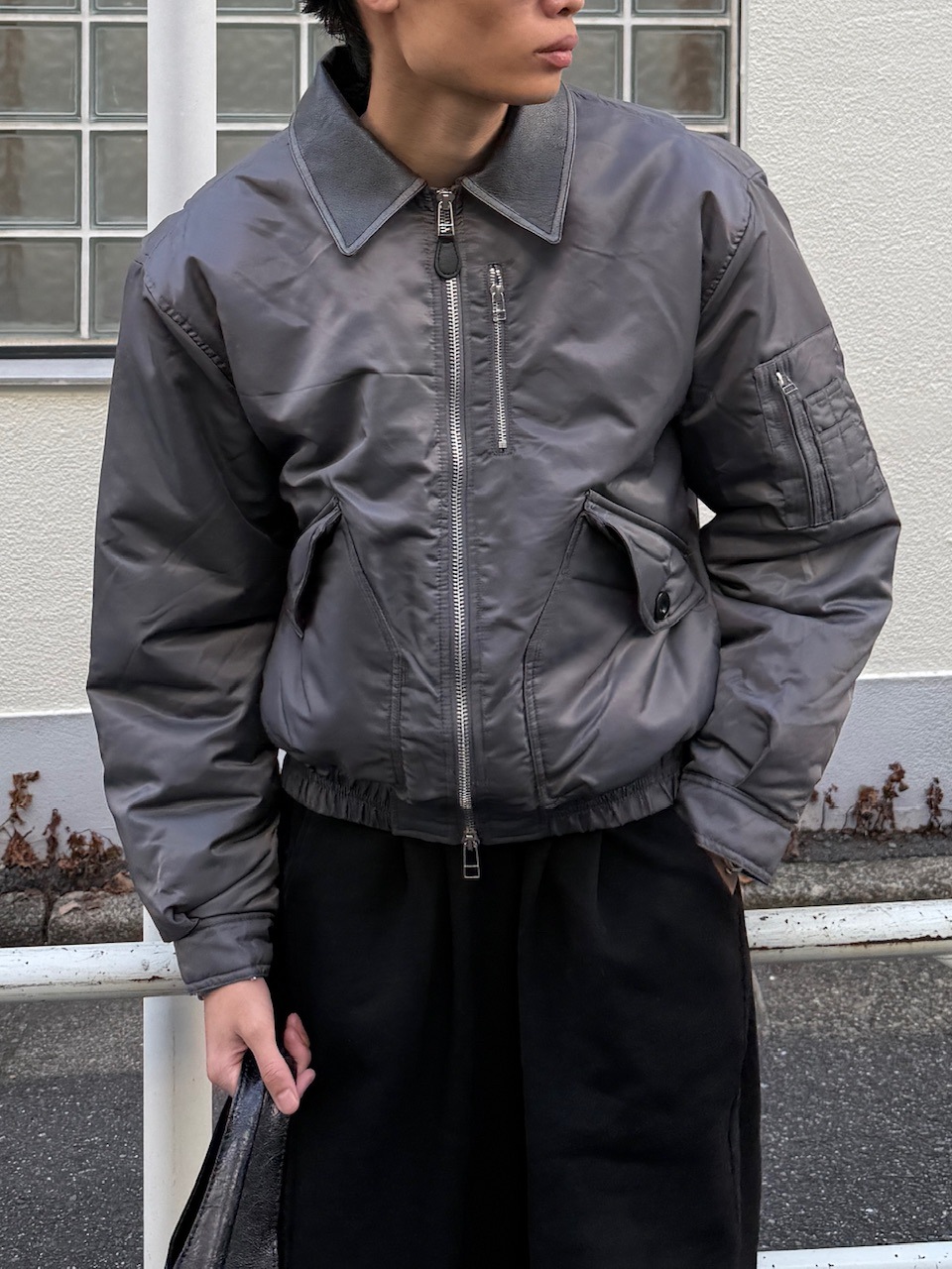 東京店WEB限定【Chikashitsu +】leather collar bomber jacket