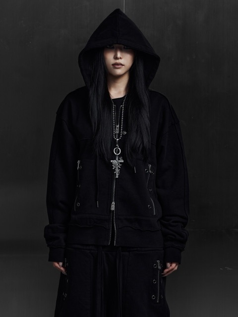 Rosen Kreuz】EYELET EDGE Set-Up ZIP-UP HOODIE | OUR BRAND,Rosen