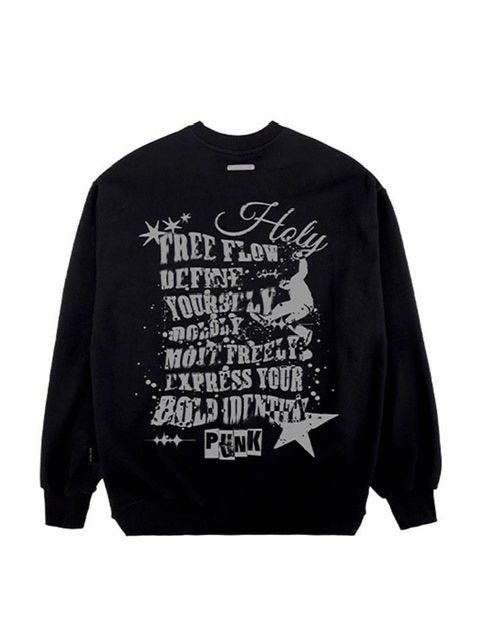 HOLY NUMBER 7】Oversized Hip Hop fit lettering graffiti sweatshirt