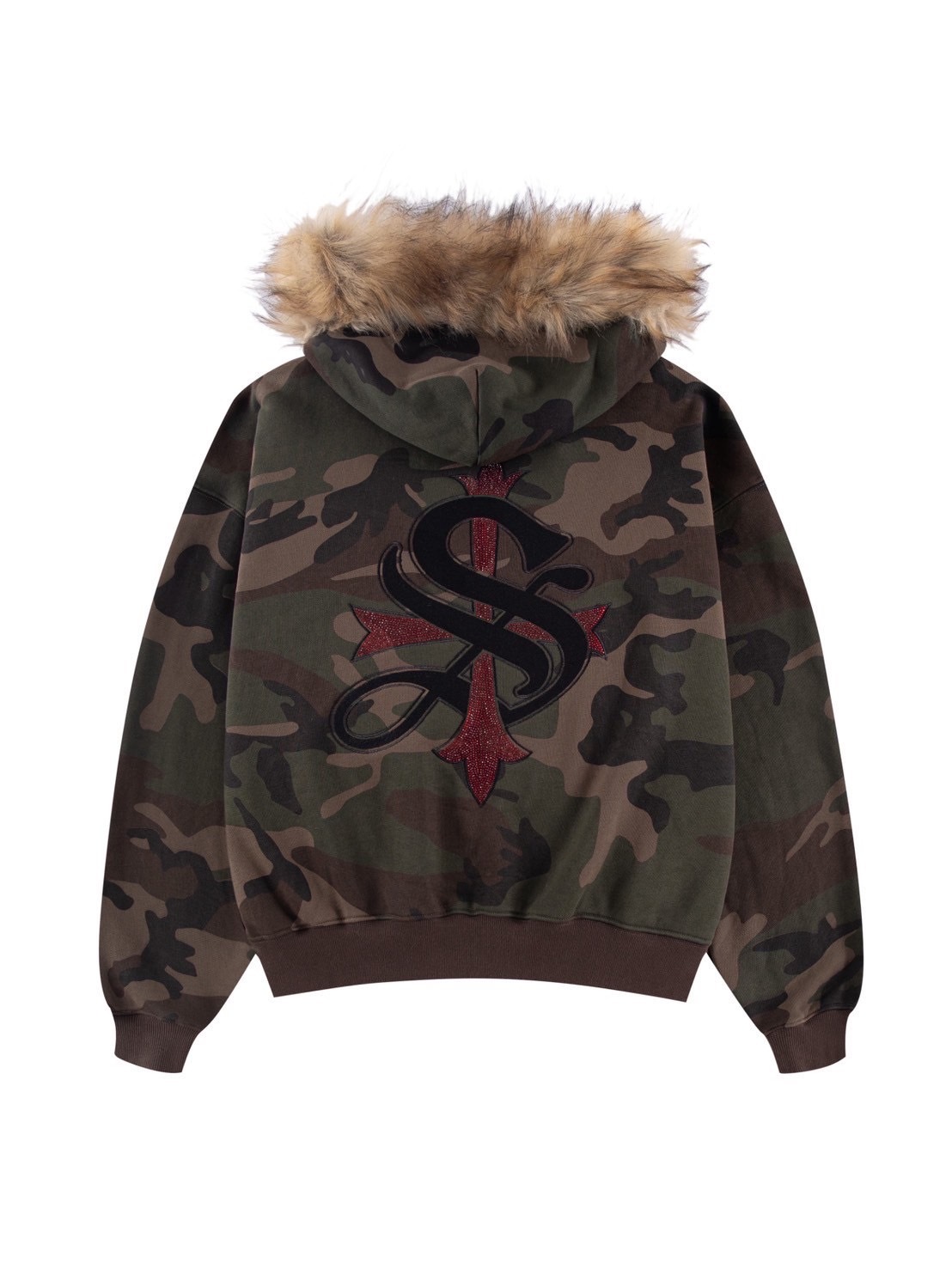 SUPPLIER】FAUX FUR CROSS ZIP HOODIE / 【サプライヤー】バックロゴ