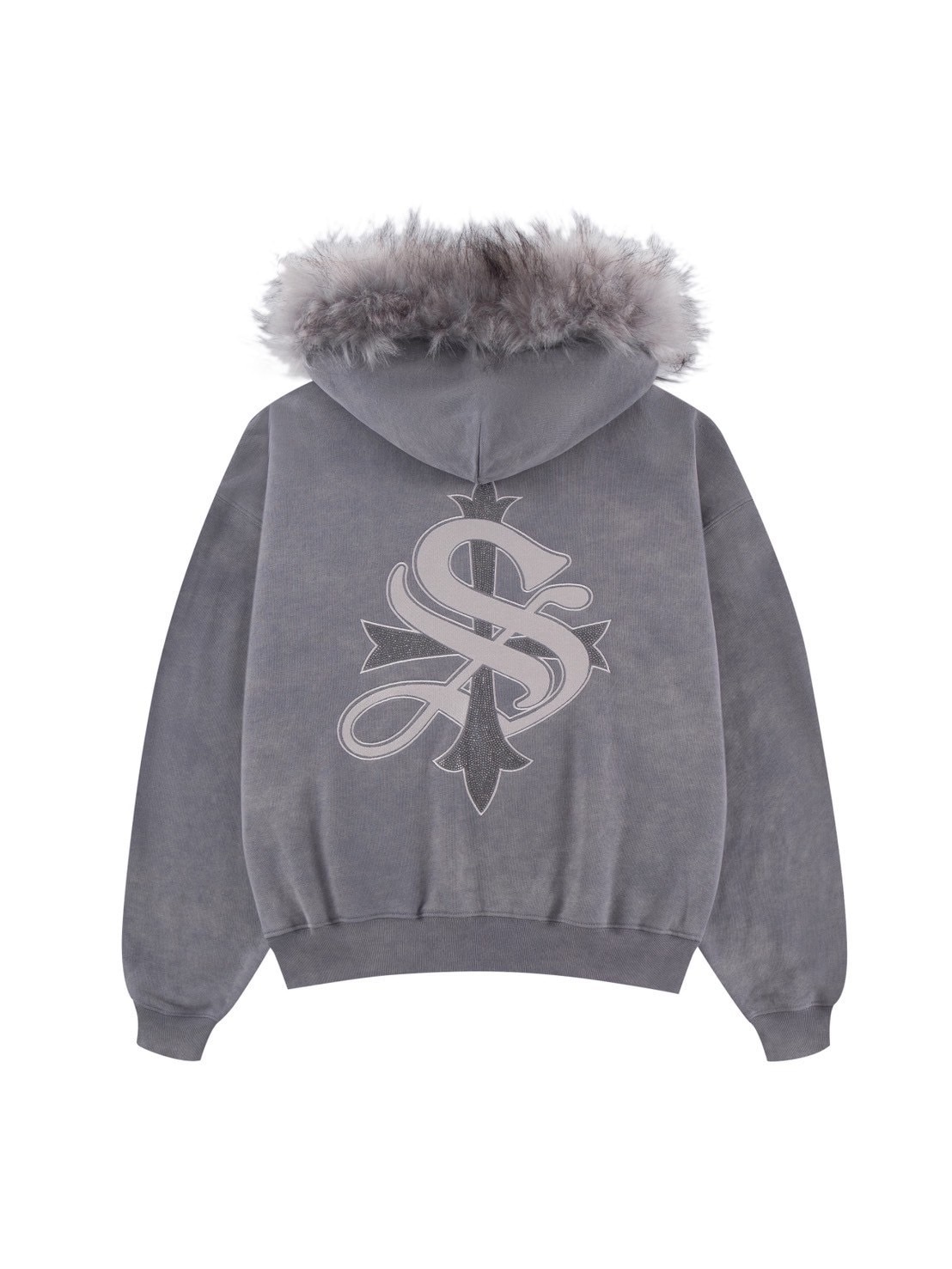 SUPPLIER】FAUX FUR CROSS ZIP HOODIE / 【サプライヤー】バックロゴ