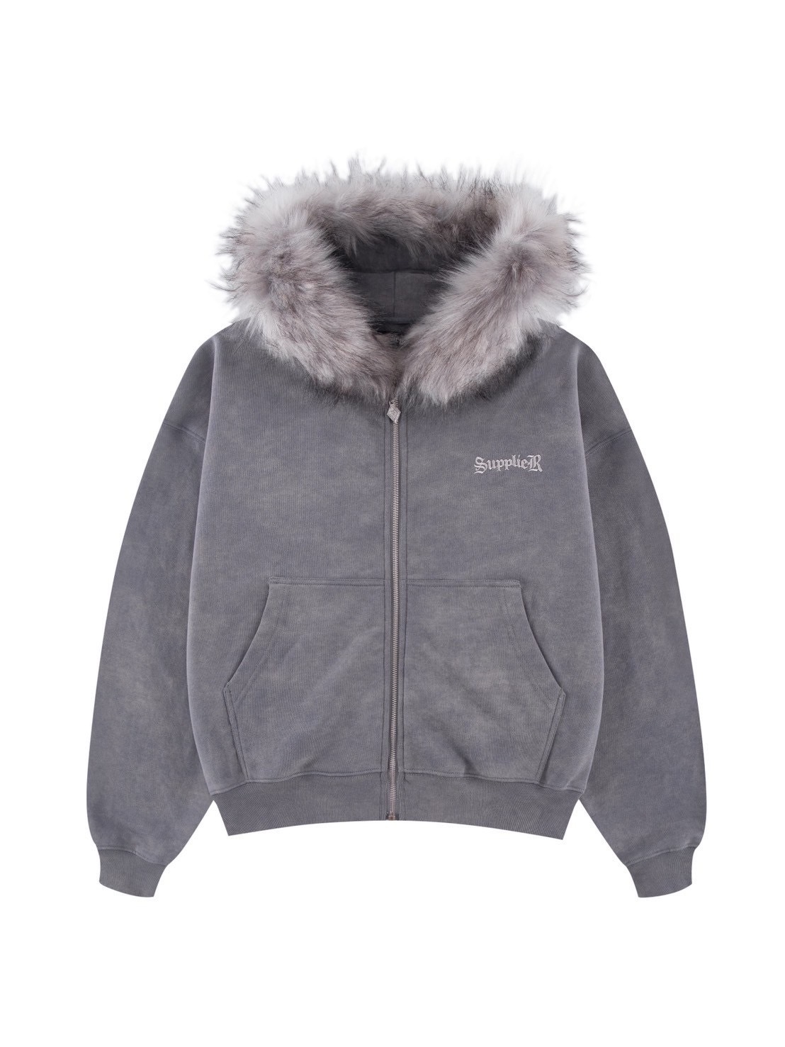 SUPPLIER】FAUX FUR CROSS ZIP HOODIE / 【サプライヤー】バックロゴ