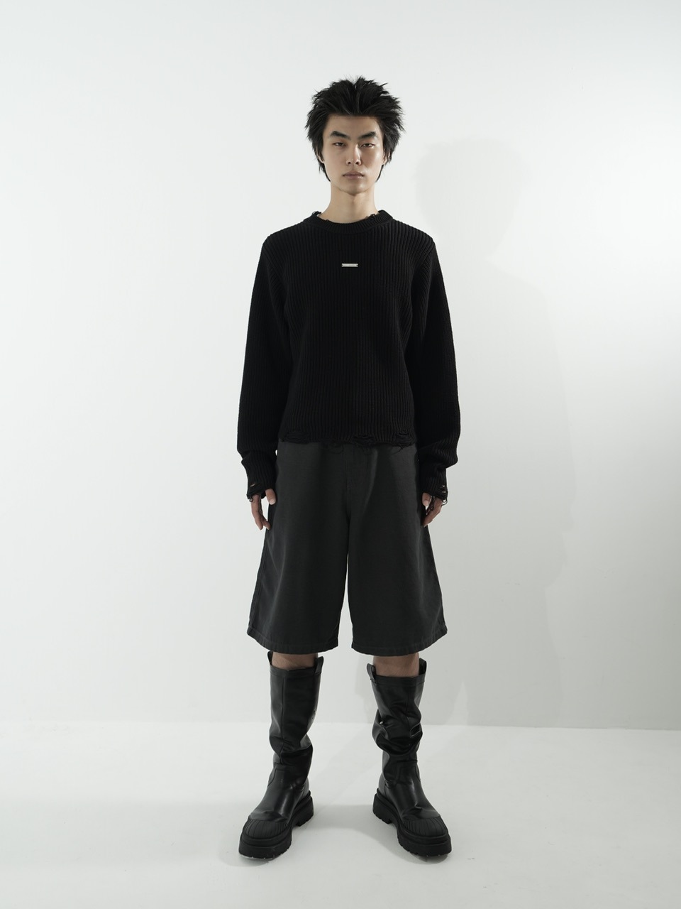 CS】mock neck damage knit (black) | OUR BRAND,Chikashitsu +,CS