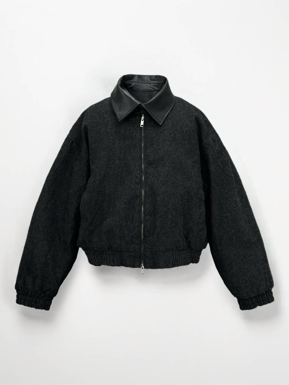 大阪店WEB限定【Chikashitsu +】cropped leather collar denim jacket